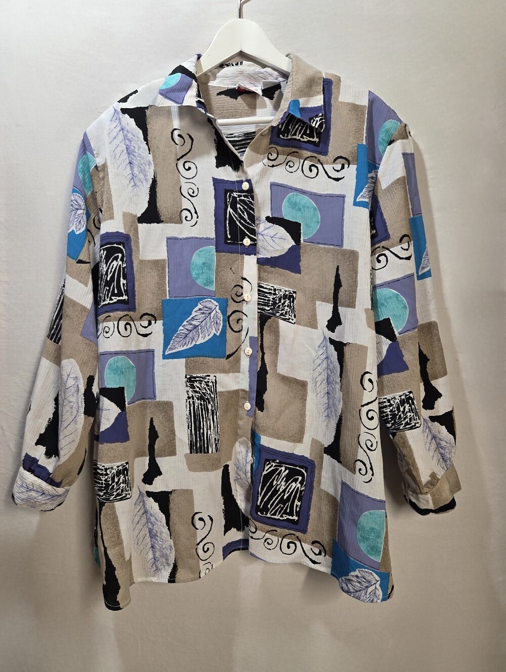 90s Abstract Geometric Plus Size Button Down Shirt With Shoulder Pads Size 22w
